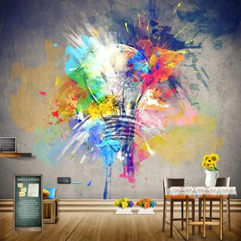 

Custom 3D Photo Wallpaper Murals Creative Hand Painted Graffiti Watercolor Painting Light Bulb Mural Wall Art Papel De Parede 3D