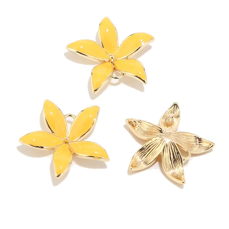 

4pcs/lot Gold Plated Brass 22mm Yellow Flower Charms Connectors Pendants For DIY Jewelry Necklaces Bracelets Findings Making