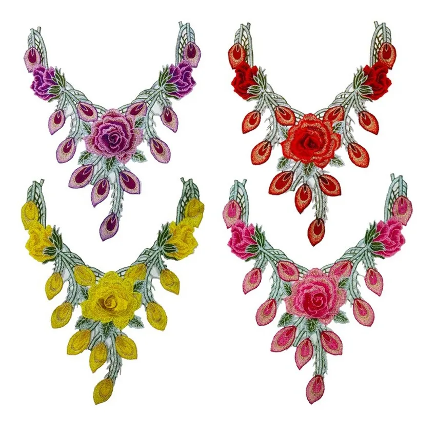1 Piece New Venise Sequin Flower Embroidered Purple Red Blue Floral Lace Neckline Neck Collar Trim Clothes Sewing Applique | Дом и сад