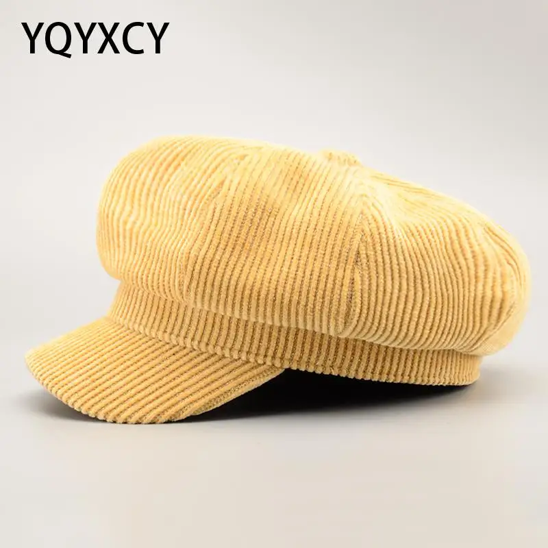 

YQYXCY Newsboy Cap Wool Women Men Octagonal Cap Woolen Male Bright Silk Stripe British Style Brand Vintage Flat Cap Beret Female