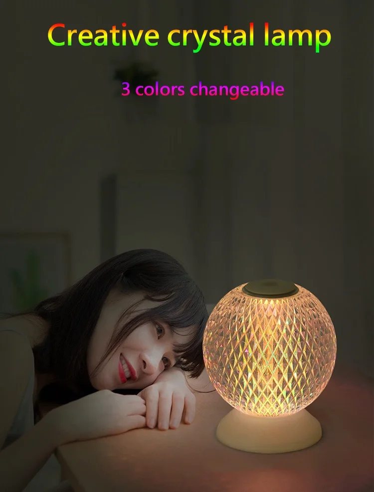 Modern cordless crystal table lamp LED luxury decoration crystal ball touch lamp bedroom bedside table lamp wireless charging