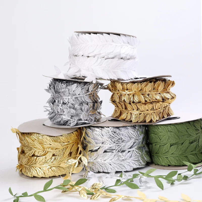 Wrapping Ribbon 100Meter/Roll Printed Gift Wrap Ribbon Bows Golden Ribbon Home Party Decorative Handmade DIY Tree Leaf Crafts