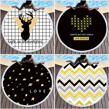 

Summer Microfiber Beach Towel Elephant Black Geometry Mat Toallas Large Round Beach Bed Sheet Swimming Yoga Travel Bath Towels