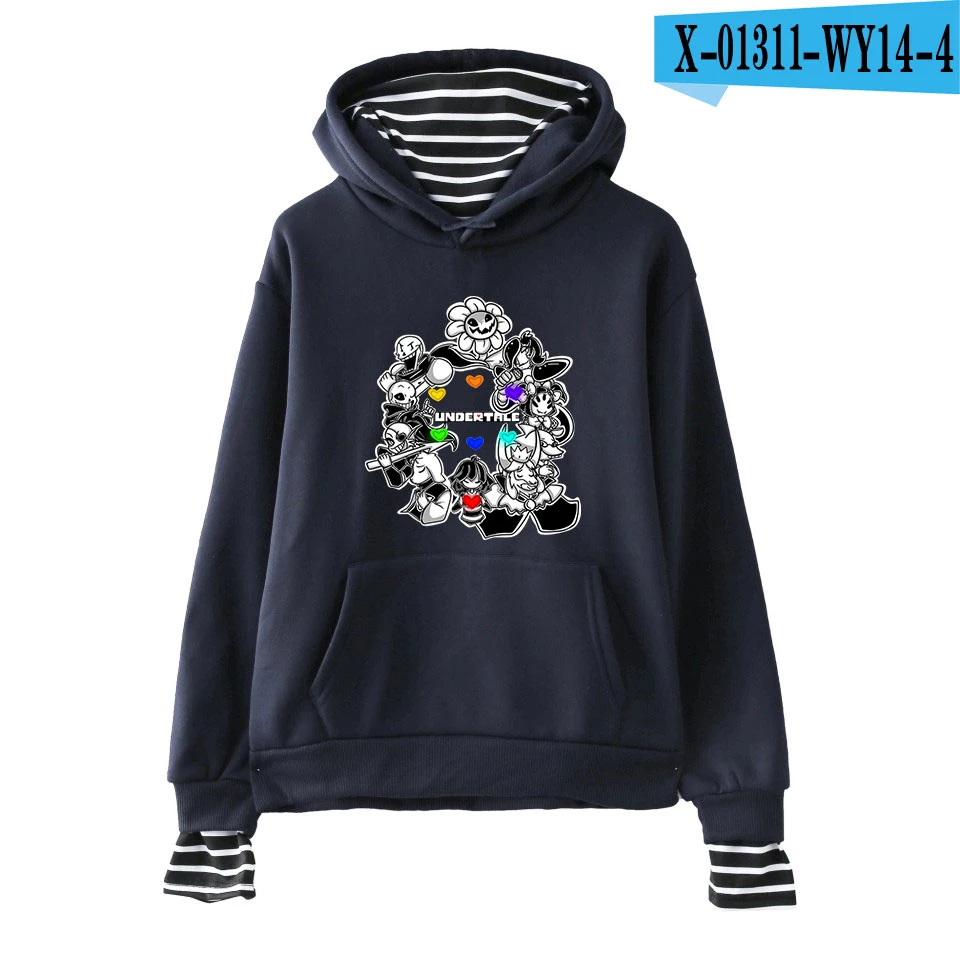 Navy Blue Поддельные из двух частей Толстовка Undertale Sans толстовки для мужчин и женщин модная Толстовка Harajuku полосатый свитер личность осень теплые толстовки - Цвет: Navy Blue