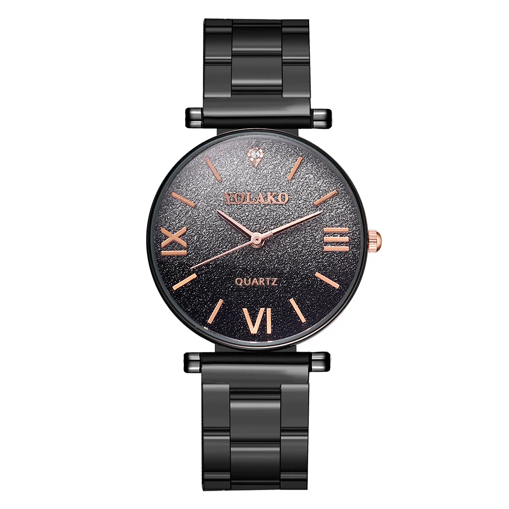 Простой/роскошный стиль часы из нержавеющей стали для женщин 39 s платья часы звезда градиентный цвет Дамская мода кварцевые часы для отдыха наручные часы - Цвет: black