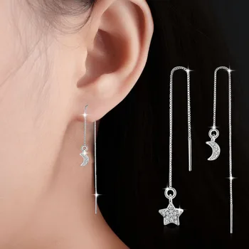 

Hot Simple Long Asymmetry Star Moon Tassel Drop Earrings for Women 925 sterling silver Cubic Zirconia Earring Jewelry