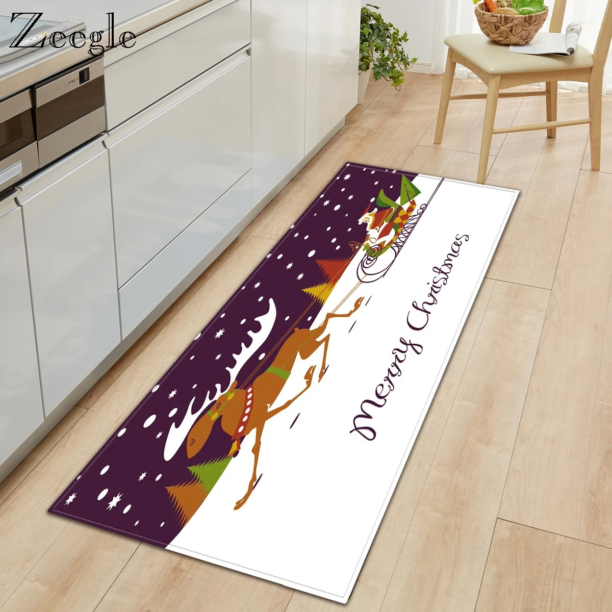 Zeegle Christmas Long Carpet Mordern Bedroom Soft Foot Mat Printed Cartoon Carpet Dustproof Doormat Home Decoration Hallway Rug