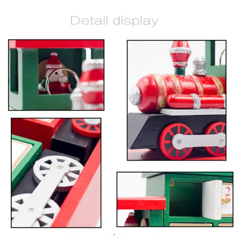Advent Calendar Christmas Ornament Wooden 24 Drawers Painted Small Train Countdown Calendar Storage Box New Year Decoration 1PC