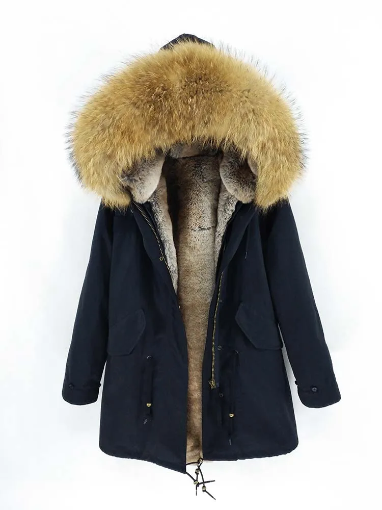 Отстегивающееся пальто с подкладкой из искусственного кроличьего меха с настоящим и натуральным воротником из меха енота, модная теплая куртка с капюшоном, S-7X, новая Мужская парка