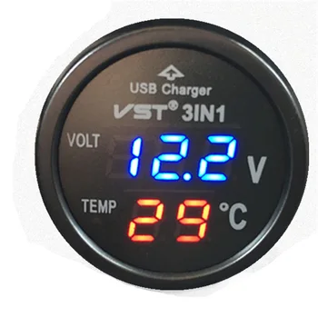 

Electronics Vehicle Automobile Mini Type Temperature Count Show Three-in-one Charge Voltage Function Usbun-103a,