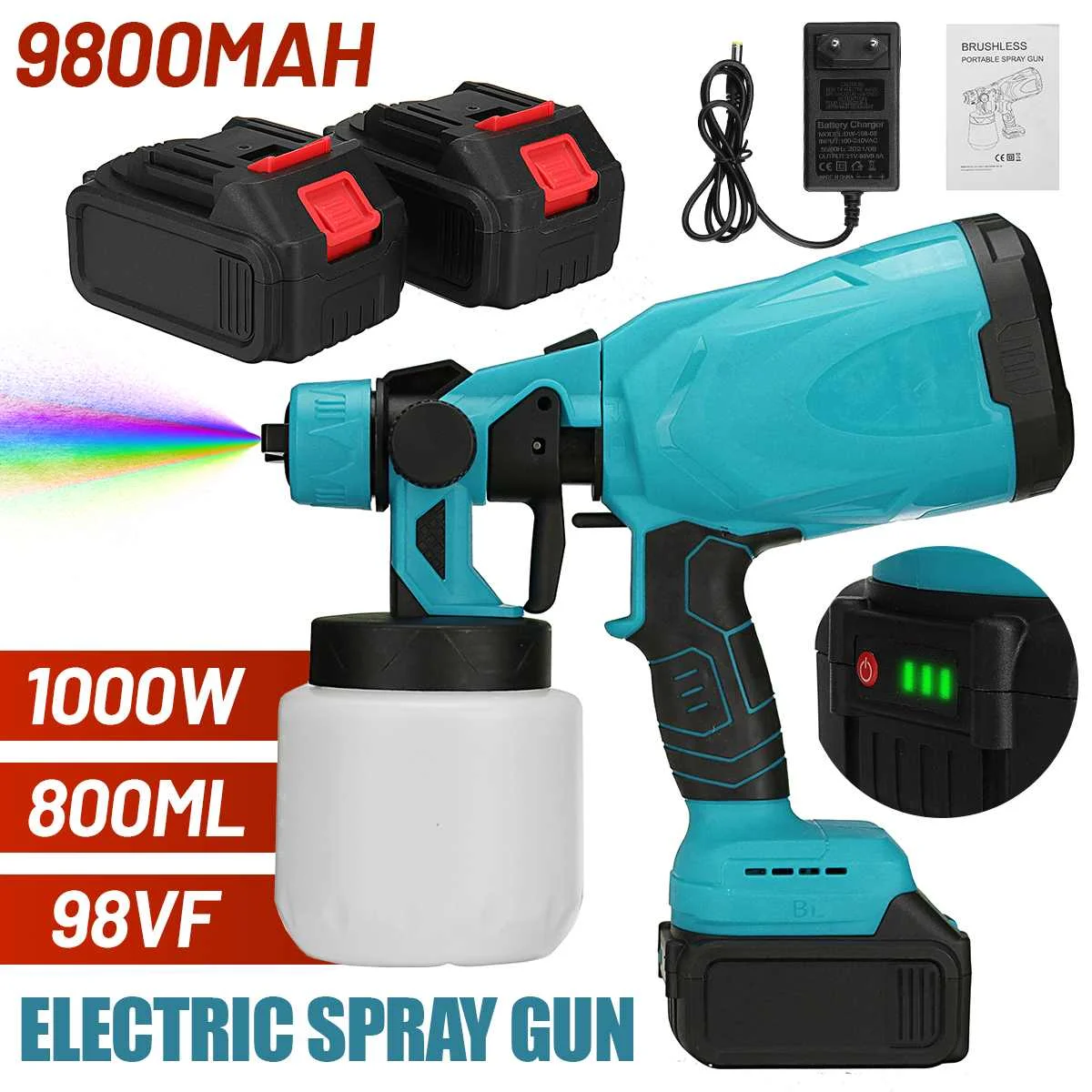 Electric Paint Spray Gun Large Capacity 1000w 18v Tools With Led Makita