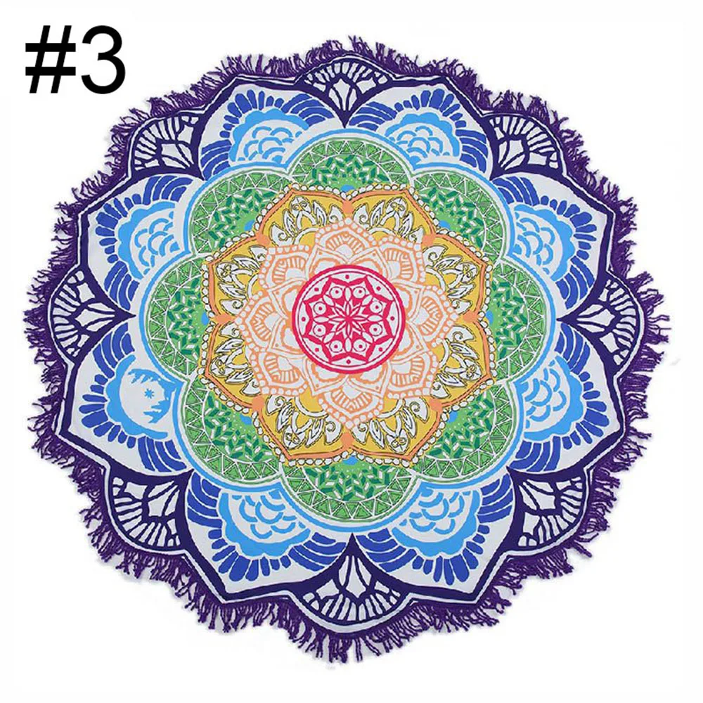 Round Beach Towel Yoga Blankets Diameter 150cm Yoga Mat with Flowers Pattern Indian Mandala Tapestry Picnic Mat Valentine's Day (7)