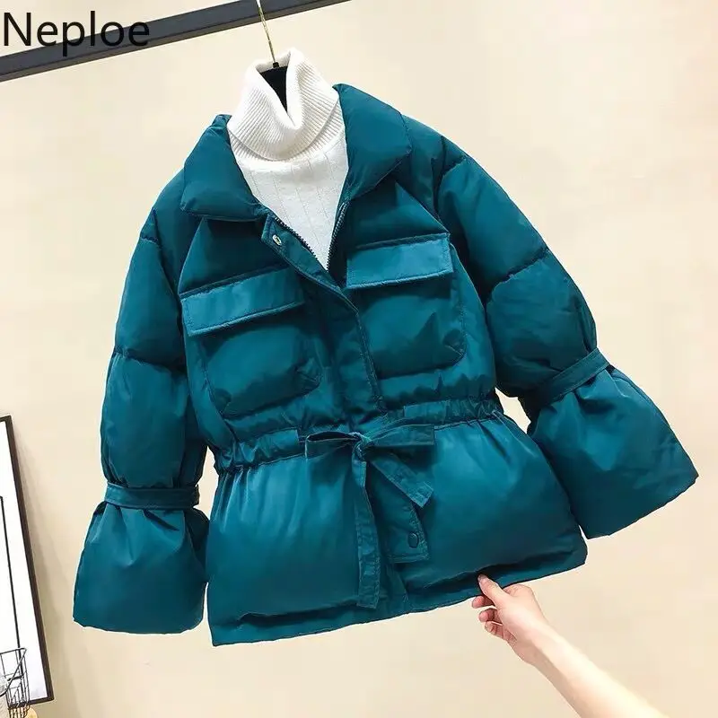 

Neploe Fashion Stand Collar Winter Parka Jacket Lace Up Waist Women Coat 2019 Warm Thick Parkas Woman Solid Outwear Mujer 55002