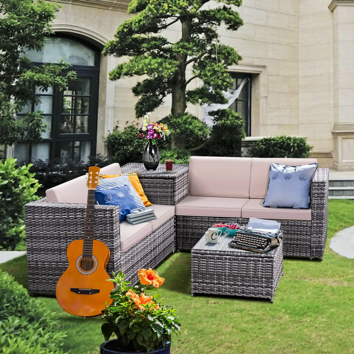 Costway 4 шт патио ротанга набор плетеной мебели диван Loveseat мягкая W/коробка для
