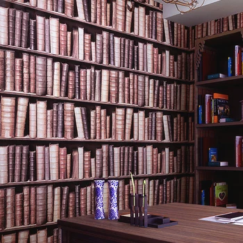 

3d Papel de parede Vintage Bookshelf Vinyl Wallpaper Roll for study room sofa background PVC bookcase Wall paper 3d wallcovering