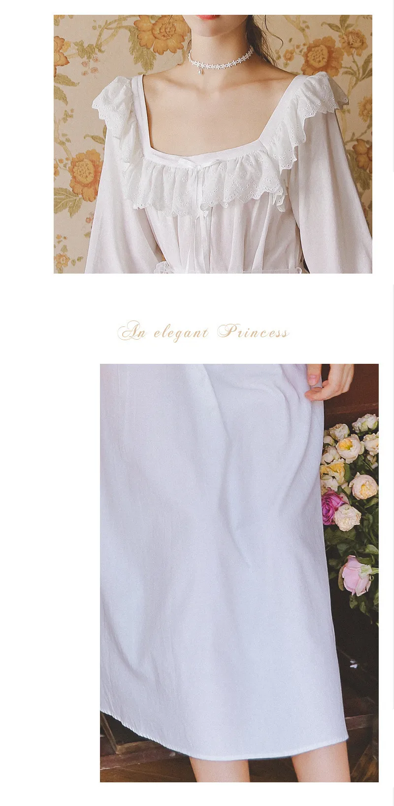 Осенняя одежда для сна, винтажная белая хлопковая ночная рубашка размера плюс, Женская домашняя одежда, ночная рубашка, Дамское ночное белье, ночная рубашка T534