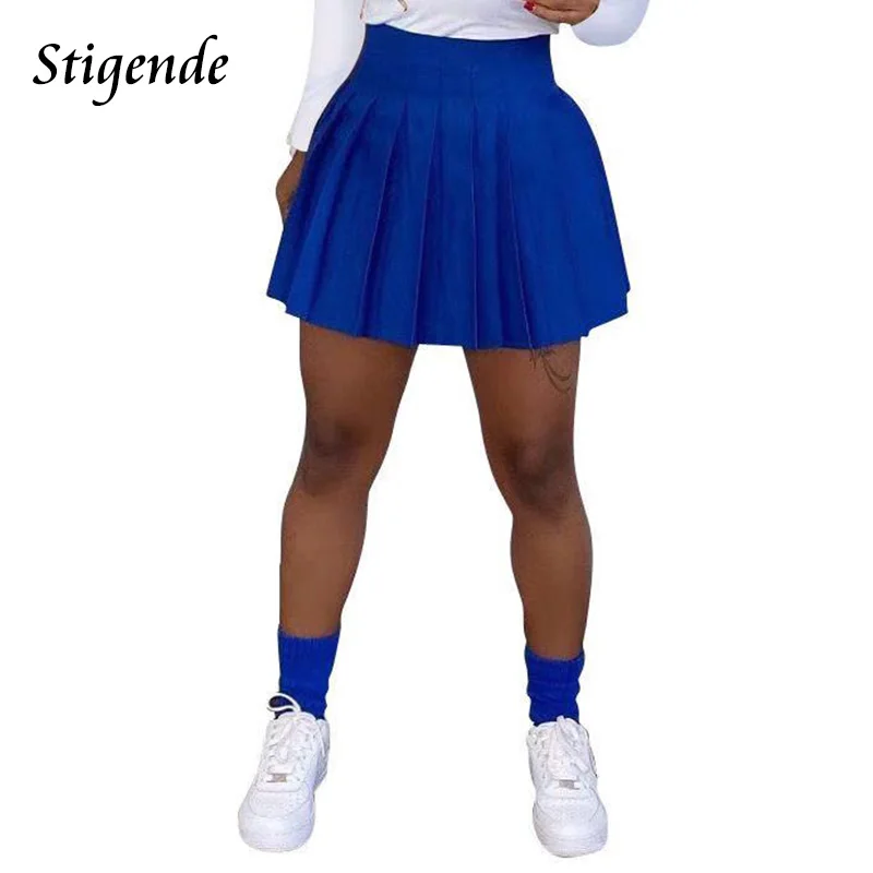 Стильная Женская Сексуальная плиссированная мини-юбка с высокой талией, повседневная однотонная короткая юбка, повседневная школьная юбка для тенниса