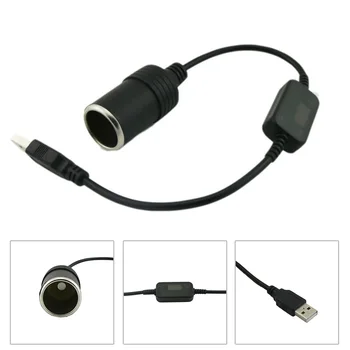 

High Quality 30cm/1ft USB Port Power Converter Male 5V To 12V Car Cigar Lighter Female Socket Converter Adapter Cable