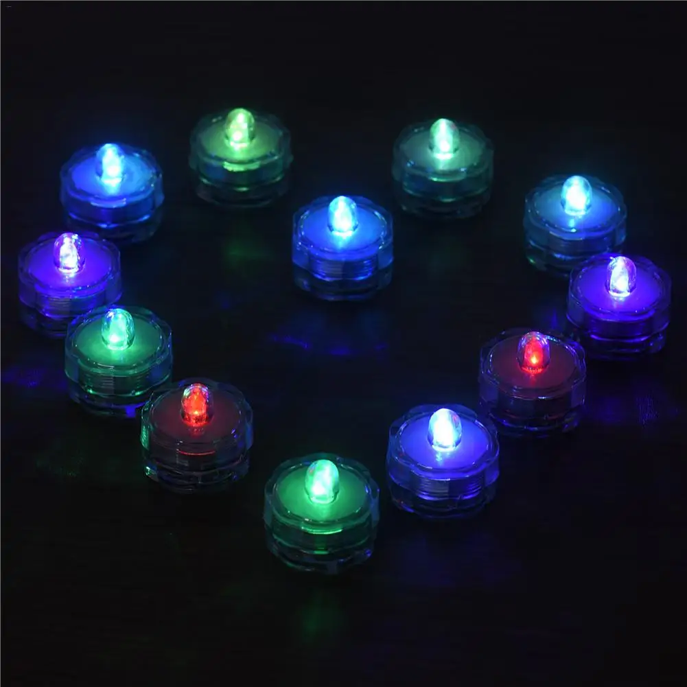 

12pcs/lot Waterproof Small Rotary Switch LED Submersible Candle Electronic Flashing Light Wedding Party Decoration Supplies