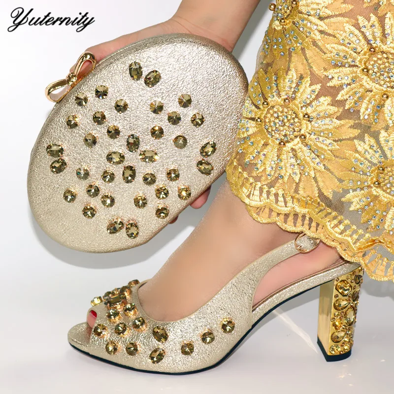 

Autumn African New Style Shoes And Purse Set Italian PU Ladies Shoes And Bag For Wedding Square Heels Shoes Free Shipping