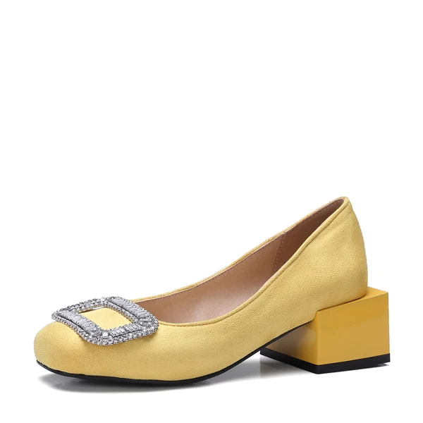 JSI/Женская обувь; женские туфли на среднем каблуке с квадратным носком без застежки; однотонные классические женские туфли-лодочки из флока ручной работы на квадратном каблуке; JE138 - Цвет: yellow