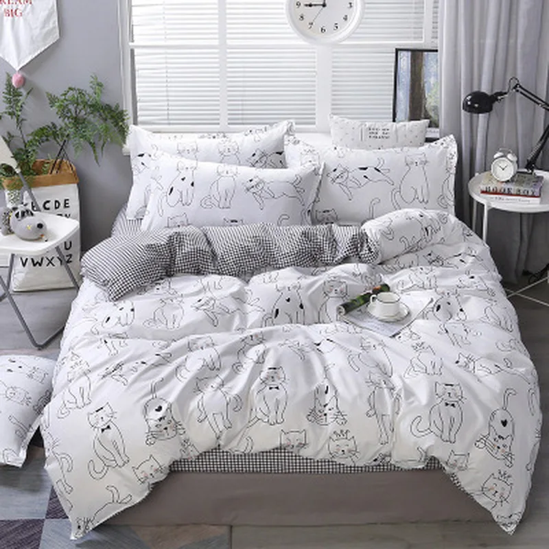 Постельное белье King size, наволочка, домашний комплект постельного белья с клетчатым принтом, хлопок, домашний текстиль, простыня, простой стиль, постельные принадлежности, 4 шт