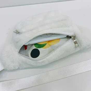 

Plush Soft Women Large Capacity Waist Belt Double Layer Bag Solid Color Winter Fashion Money Phone Pouch Crossbody Pack