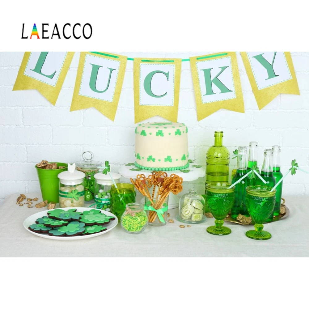 

Laeacco Lucky Clovers Green Happy St. Patrick's Day Photography Background Decoration Vinly Photographic Backdrop For Photocall