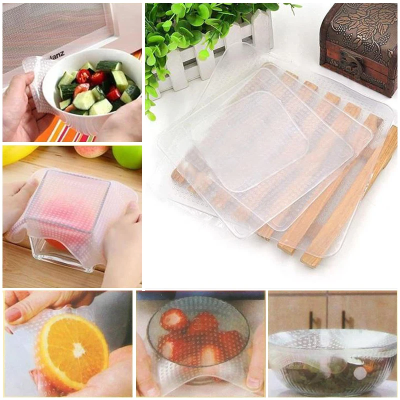 HOT Sale 4Pieces Silicone Seal Cover Stretch Fresh Kitchen Restaurant