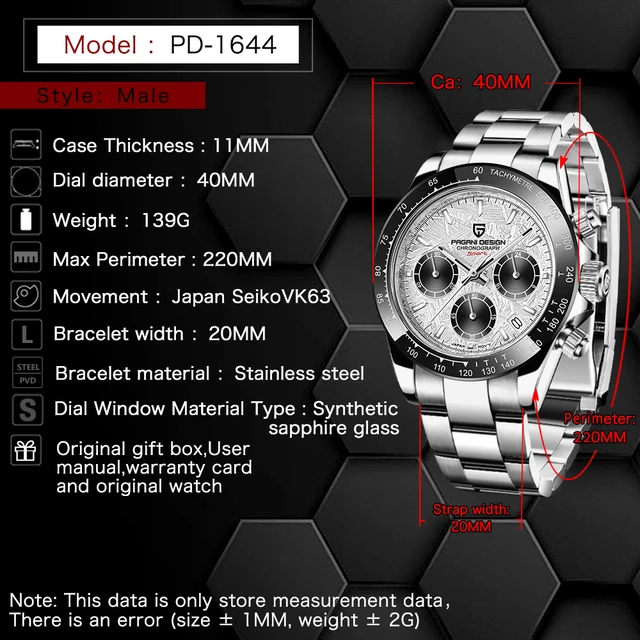PAGANI DESIGN 2024 nouveau PD-1644 cadran météorite mode hommes montres à Quartz 100M verre saphir chronographe relogio masculino 2