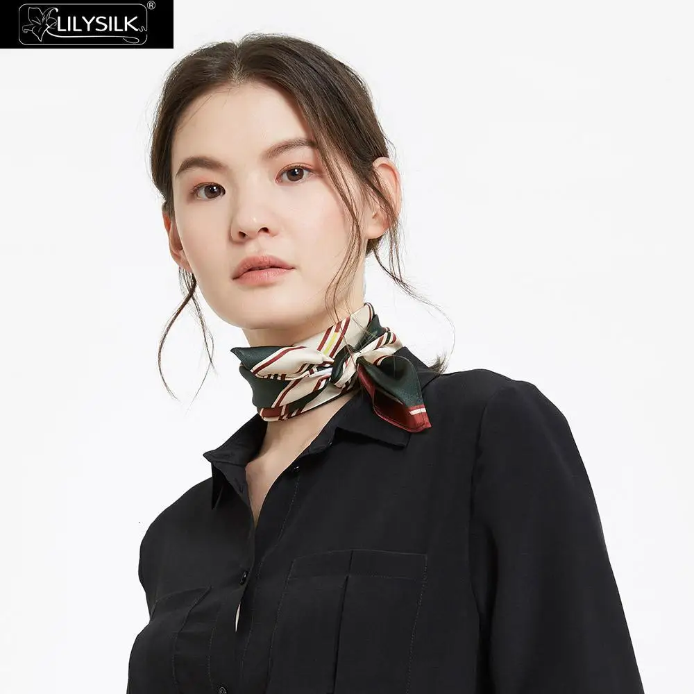 LilySilk шарф Шелковый красный и зеленый полосатый Женский