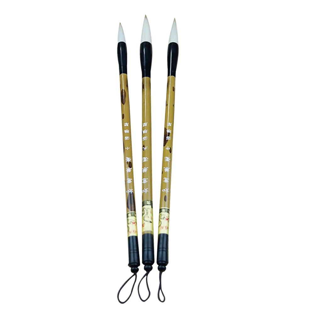 3Pcs Sumi Painting Brush Excellent Wolf Hair Caligraphy Chinese Brush Japanese Chinese Brush Calligraphy Brush Pen Set (Size