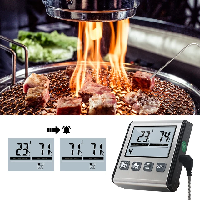 Digitális Bbq Húshőmérő Sütő Időzítőhús Főzési Konyhai Hőmérséklet -Mérő Rozsdamentes Acél Szondával - Image 5