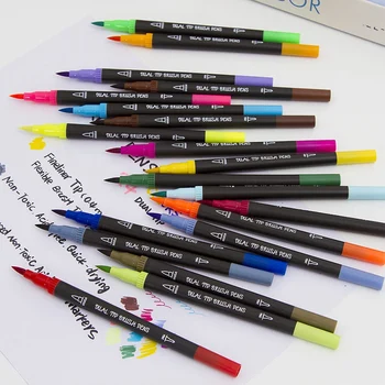 

24 Colors Dual Tip Brush Marker Pens Fineliner Watercolor Art Markers Calligraphy Coloring Drawing Art Supplies