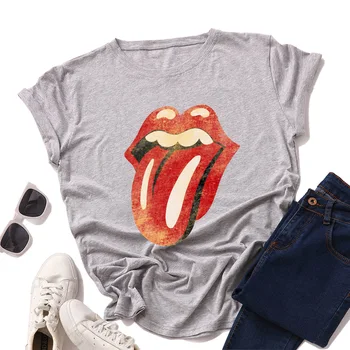 

Harajuku Funny Tongue Print T Shirt Women 2020 Summer Short Sleeve Cotton Aesthetic Tee Plus Size Tshirt Graphic Ladies Tops