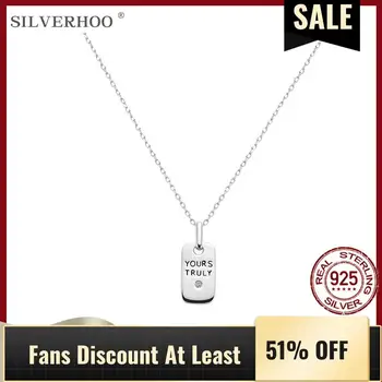 

SILVERHOO 925 Sterling Silver Pendant Necklaces For Women Fashion Small Long Label Engraved YOURS TRULY Necklace Party Jewelry