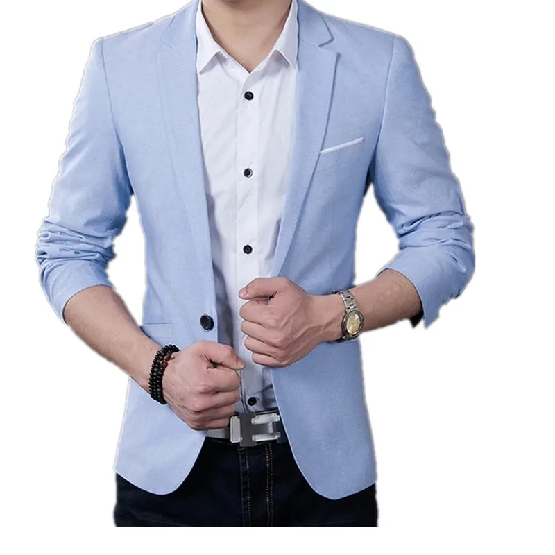 New Man's Korean Fashion Slim Cotton White Fitted Blazer Mens For Men Suit Jacket Black Blue Plus Size Men's Wedding Jackets New Man's Korean Fashion Slim Cotton White Fitted Blazer Mens For Men Suit Jacket Black Blue Plus Size Men's Wedding Jackets