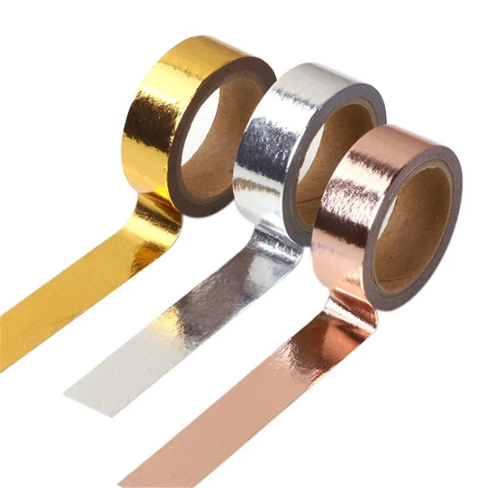 15mm*10m Japanese Kawaii DIY Scrapbooking Tools Gold Foil Washi Tape Gold/Silver/Copper/Rose/Green Color  Masking Tape