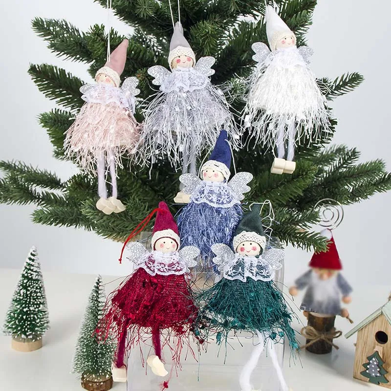 1Pcs Christmas Decoration Pendant Cute Angel Plush Doll Xmas Tree Hanging Ornament Natal Noel Deco New Year 2020 2019 Kids Gift