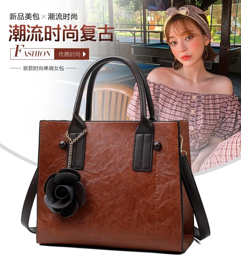 

Kmuysl retro fashion ladies handbag shoulder bag leather bag large capacity bag simple elegant ladies bag waterproof bag