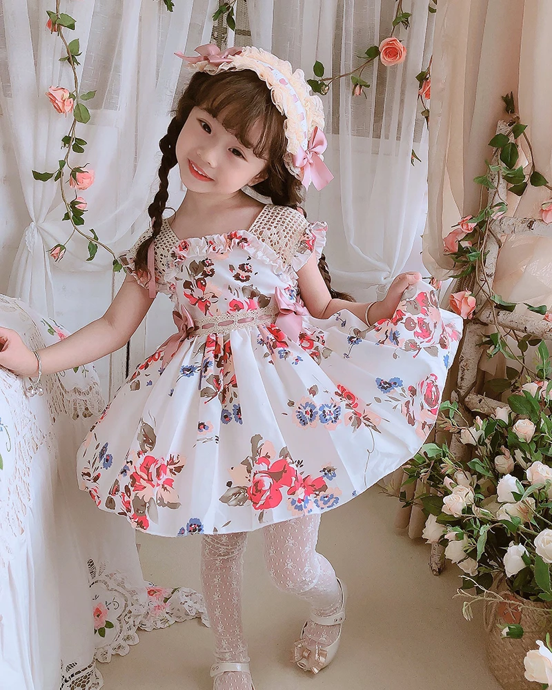 children dress 2PCS Summer Spanish Princess Ball Gown Bow Print Sleeveless Vintage Birthday Party Easter Eid Girl Lolita Dress For 12M-6T Y3041 cute baby dresses online