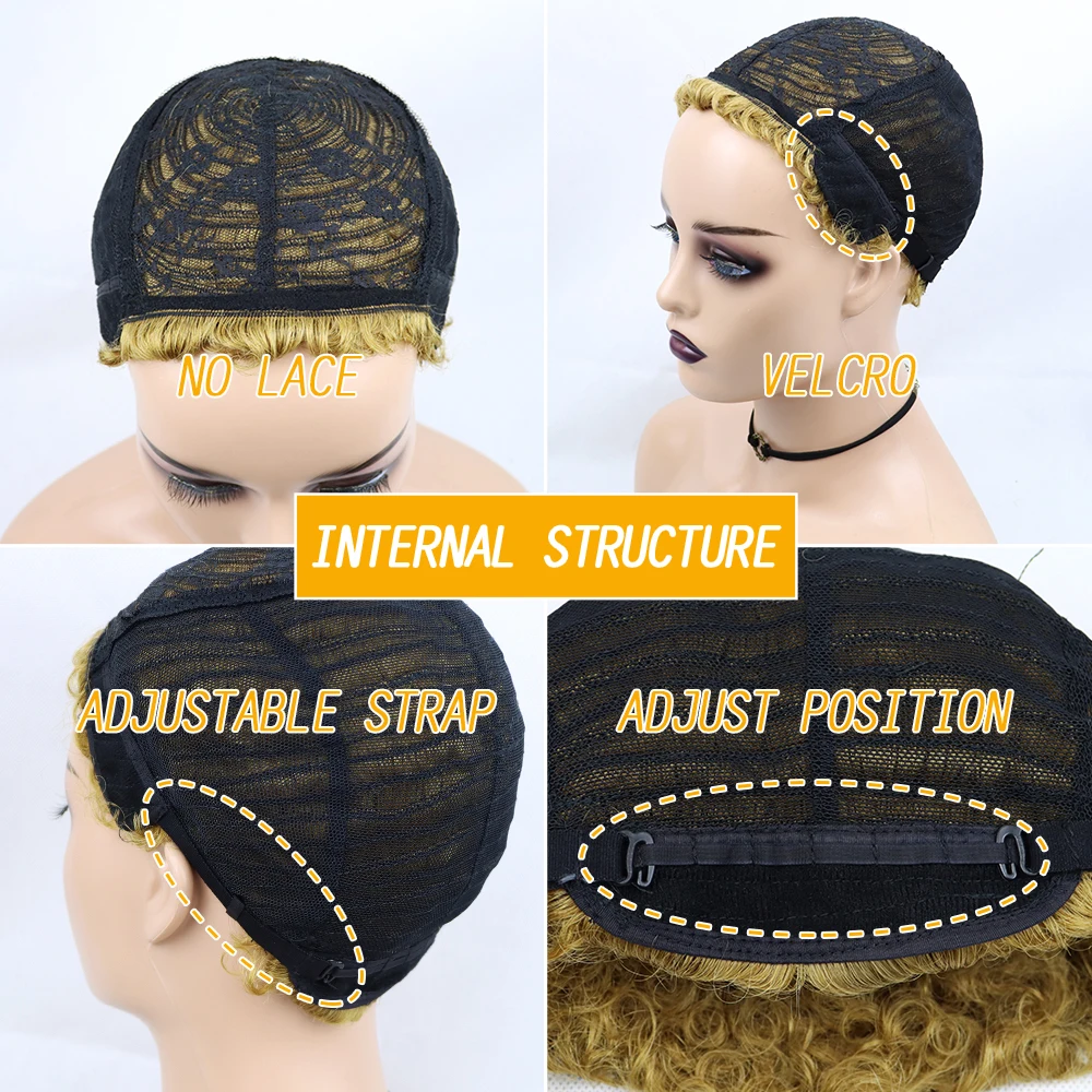 Short Curly Hair Wigs Pixie Cut Brazilian Human Hair For Black Women Natural Black 150% Density Glueless Afro Kinky Curly Wig