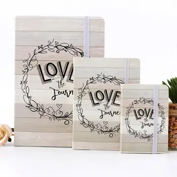 

Elastic Band Notebook with Wood Grain Letters Printing Cover