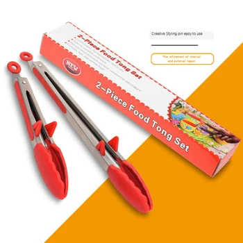

Stainless Steel Kitchen Tongs with Silicone Tips and Handle, BBQ, Grill or Cooking Clip, Serving Tongs 9/12 inch Food Clip 1pc
