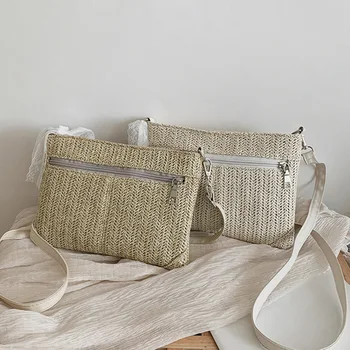 

Summer Women Woven Straw Crossbody Bag Envelope Clutch Classic Handbags Creative Chic Leisure Female Shoulder Messenger Pouch