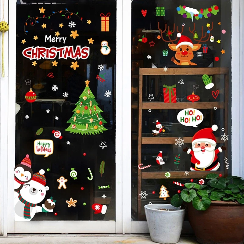 Christmas Wall Window Stickers Marry Christmas Decoration For Home 2023 Christmas Ornaments Xmas Navidad Gift New Year 2024