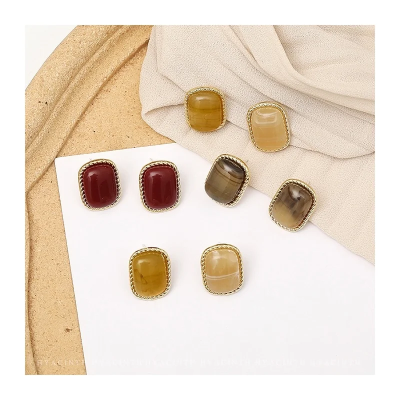 

Morandi Stud Earrings Women's Vintage Retro Resin Earrings Korean Explosion Geometric Square Earrings Fashion Jewelry