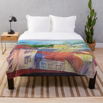 

Original Mixed Media Painting Cityscape Su Throw Blanket Soft Sherpa Blanket Bed Sheet Single Knee Blanket Office Nap Blanket