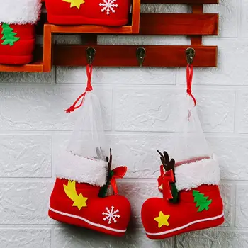 

New Year Christmas Decorations Antlers Bells Flocking Boots Children's Gifts Candy Boots Christmas Candy Box for Kids