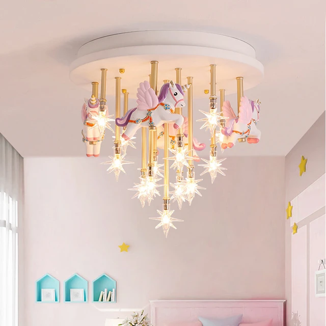 Merry Go yuvarlak şekil Led sevimli yatak odası ışıkları kız bebek odası  işık çocuk odası için çocuk odası aydınlatma Kds avize işık lambası -  AliExpress